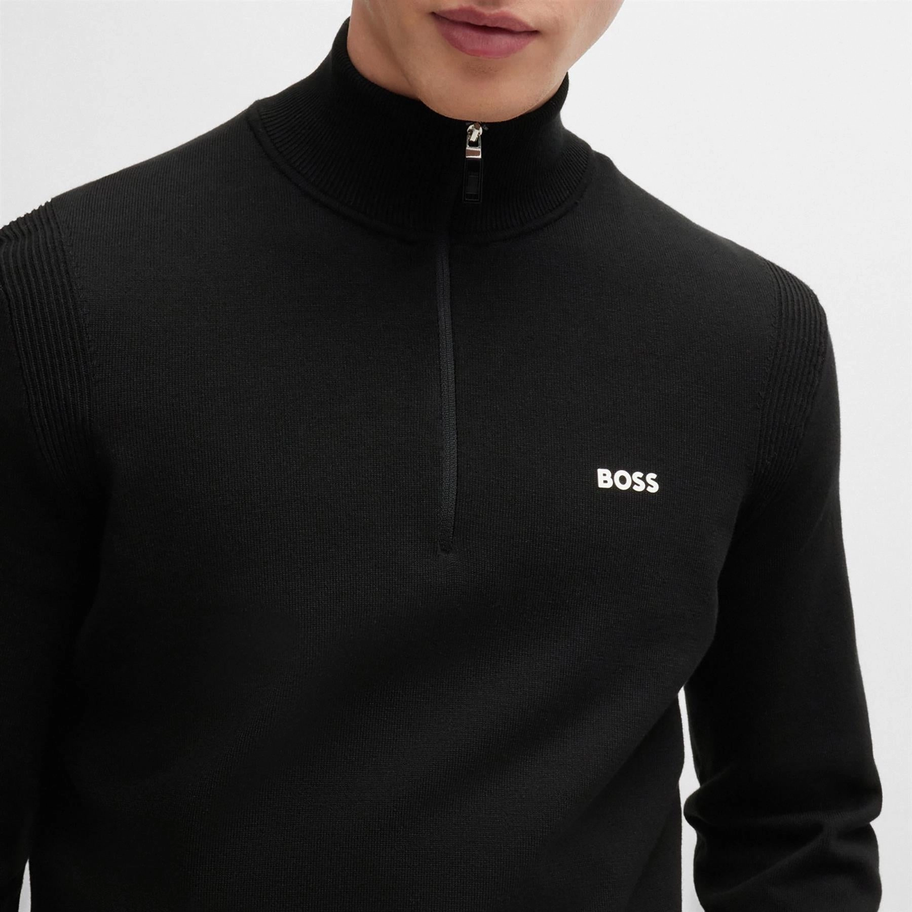 Ever Cotton Quarter Zip Mid Layer Black Boss Men's Fashion