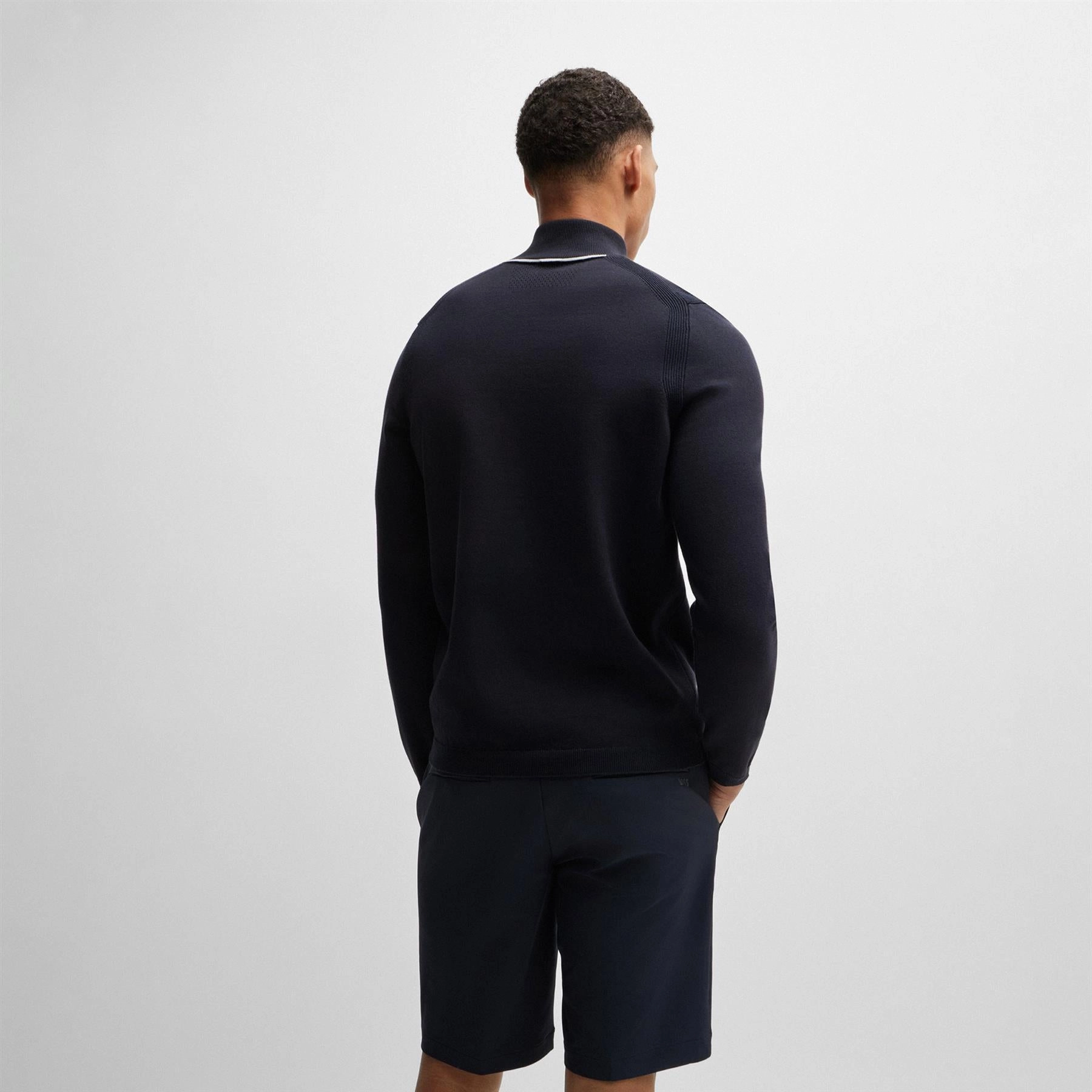 Ever Cotton Quarter Zip Mid Layer Dark Blue Boss Men's Fashion