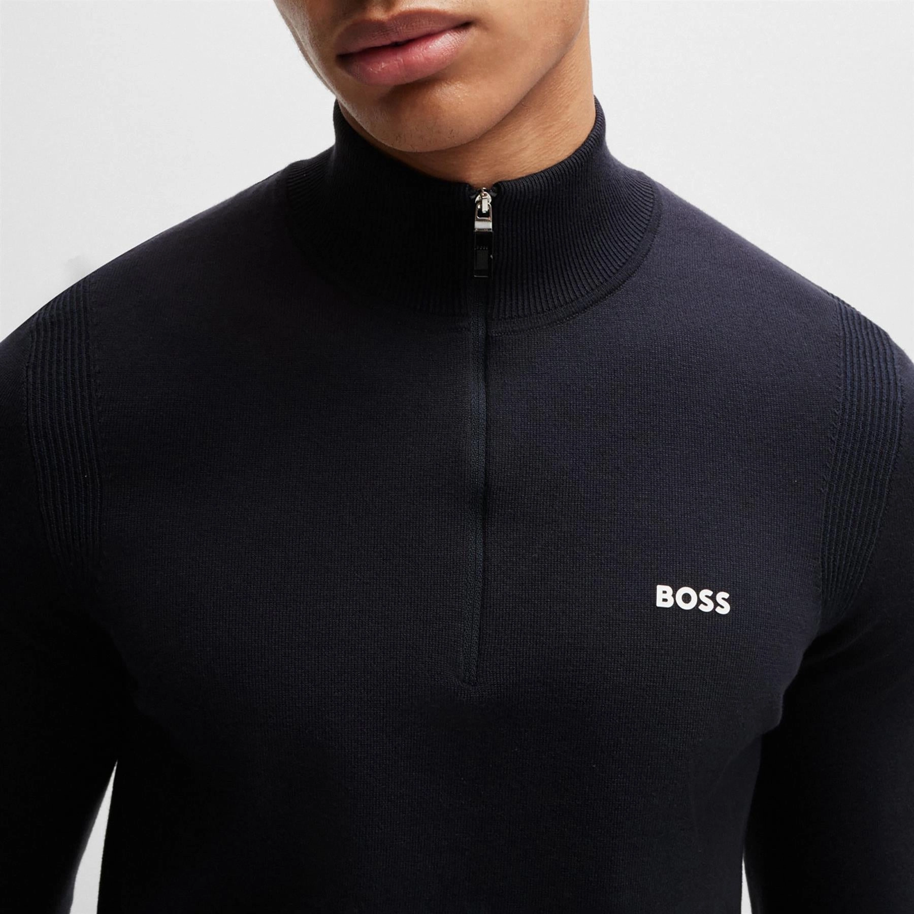 Ever Cotton Quarter Zip Mid Layer Dark Blue Boss Men's Fashion