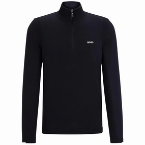 Ever Cotton Quarter Zip Mid Layer Dark Blue Boss men's fashion and office attire