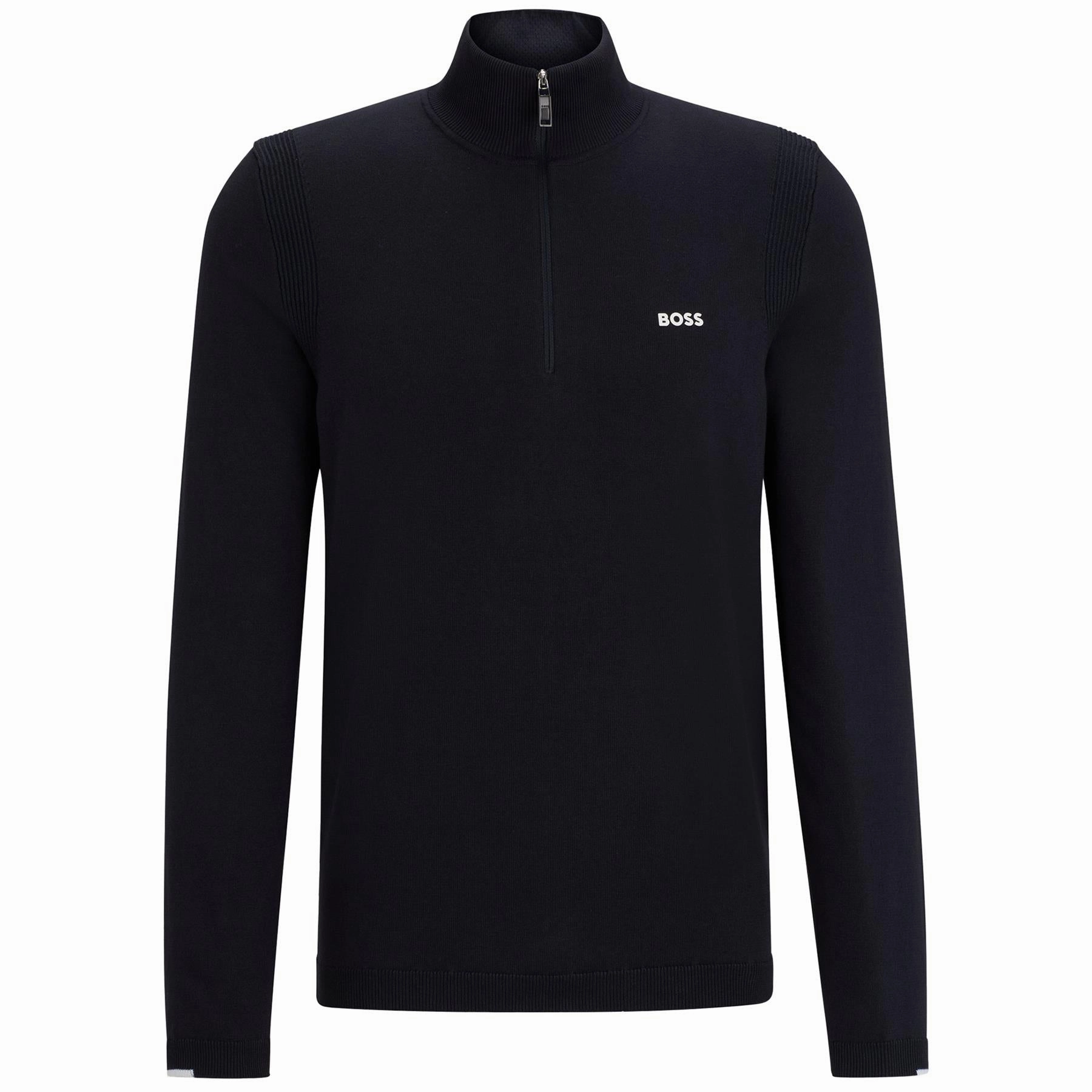 Ever Cotton Quarter Zip Mid Layer Dark Blue Boss men's fashion and office attire
