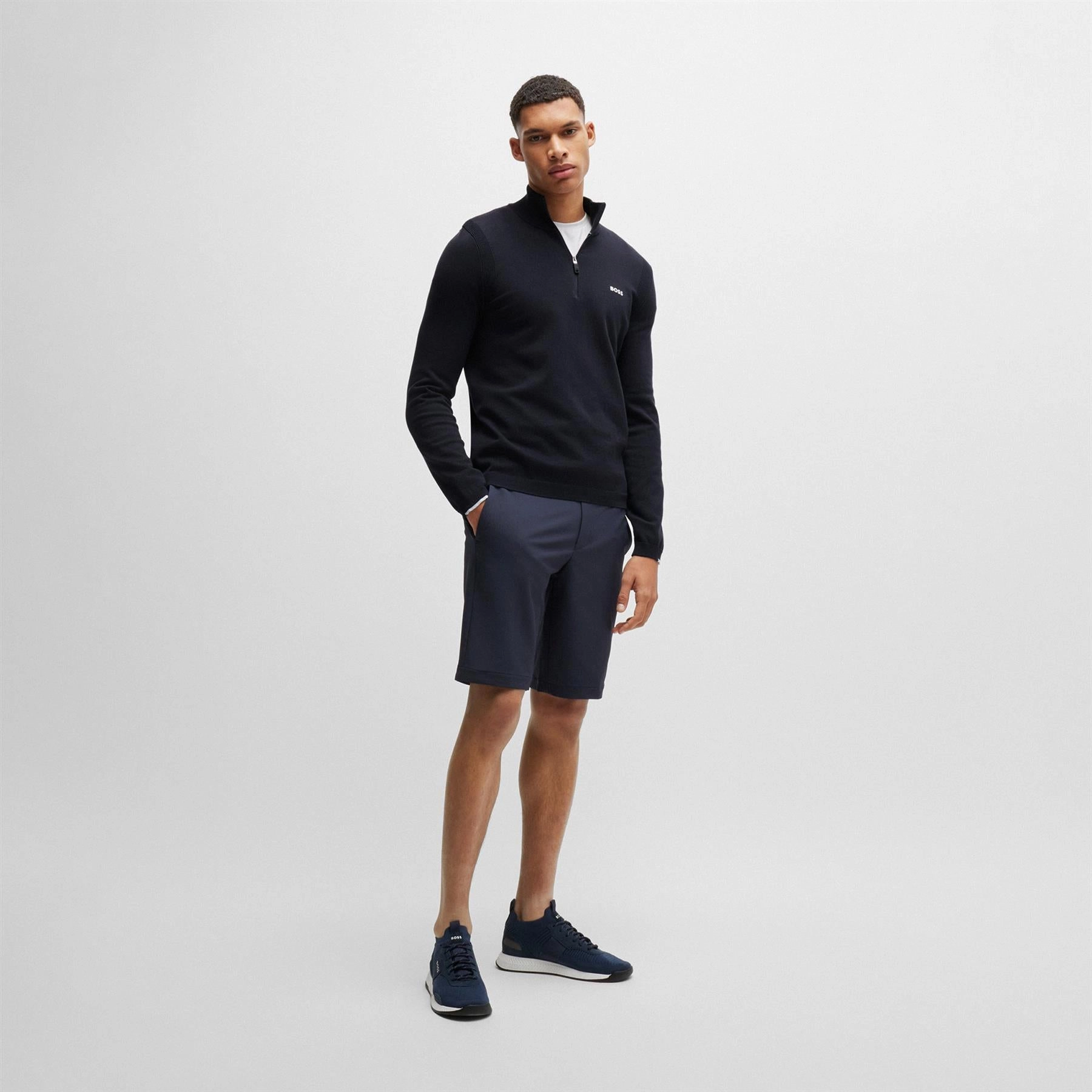 Ever Cotton Quarter Zip Mid Layer Dark Blue Boss Men's Fashion