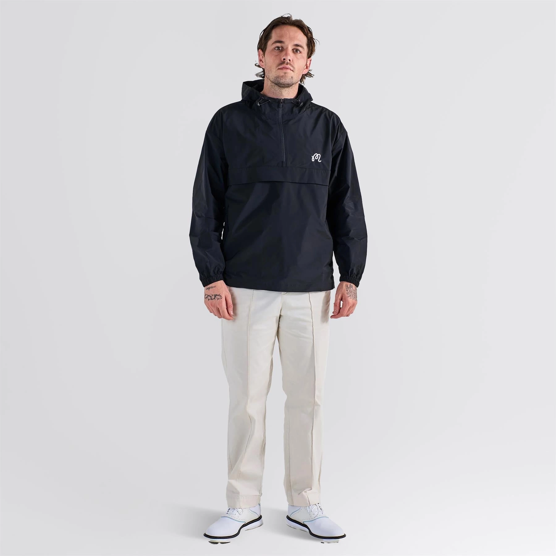 Evergreen Nylon Anorak Black Malbon Men's Golf Lifestyle Wear