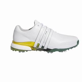 Fashion Everyday Sneakers Adidas Men's Tour360 24 Golf Shoes - White/Green/Yellow Classic Lace-Up Trainers High-Top Shoes