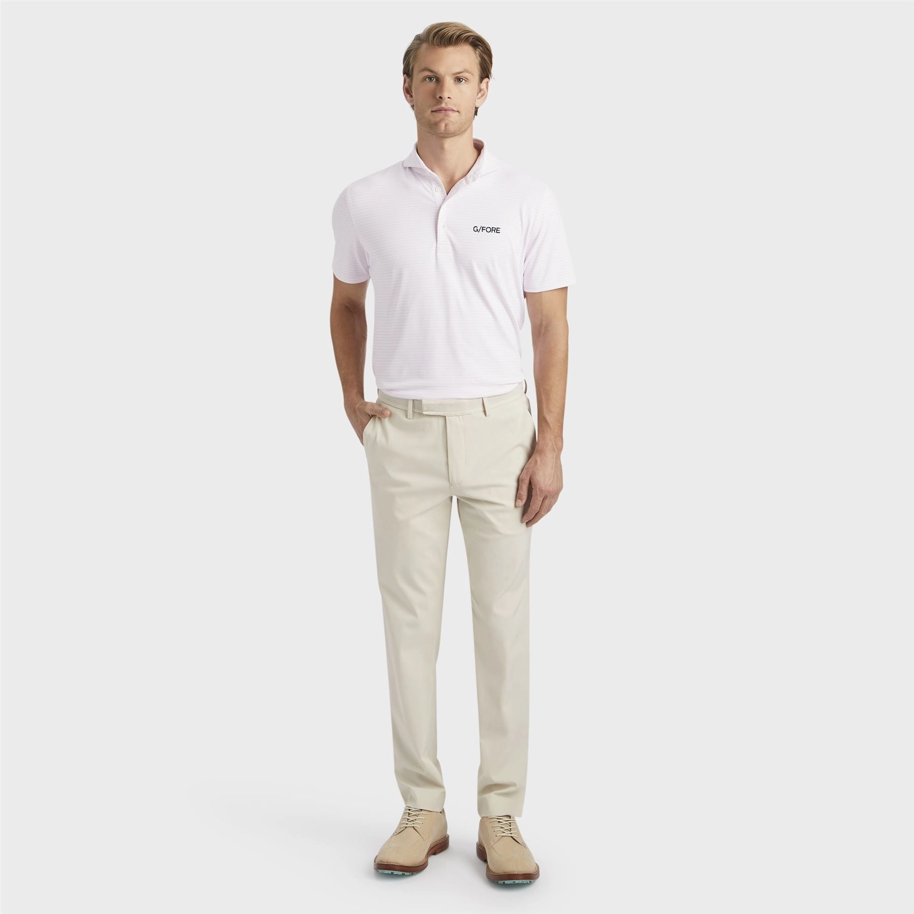 Feeder Stripe Tech Pique Embroidered Tailored Fit Polo Blush G/Fore Men's Fashion