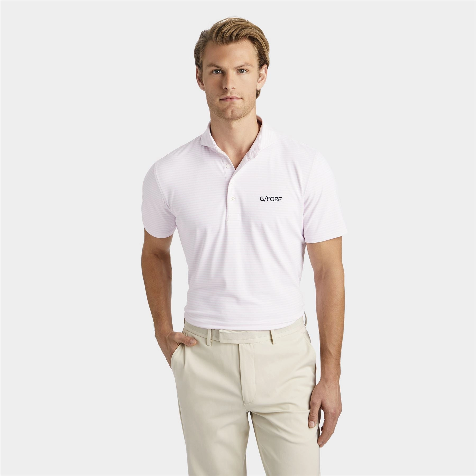 Feeder Stripe Tech Pique Embroidered Tailored Fit Polo Blush G/Fore Men's Fashion