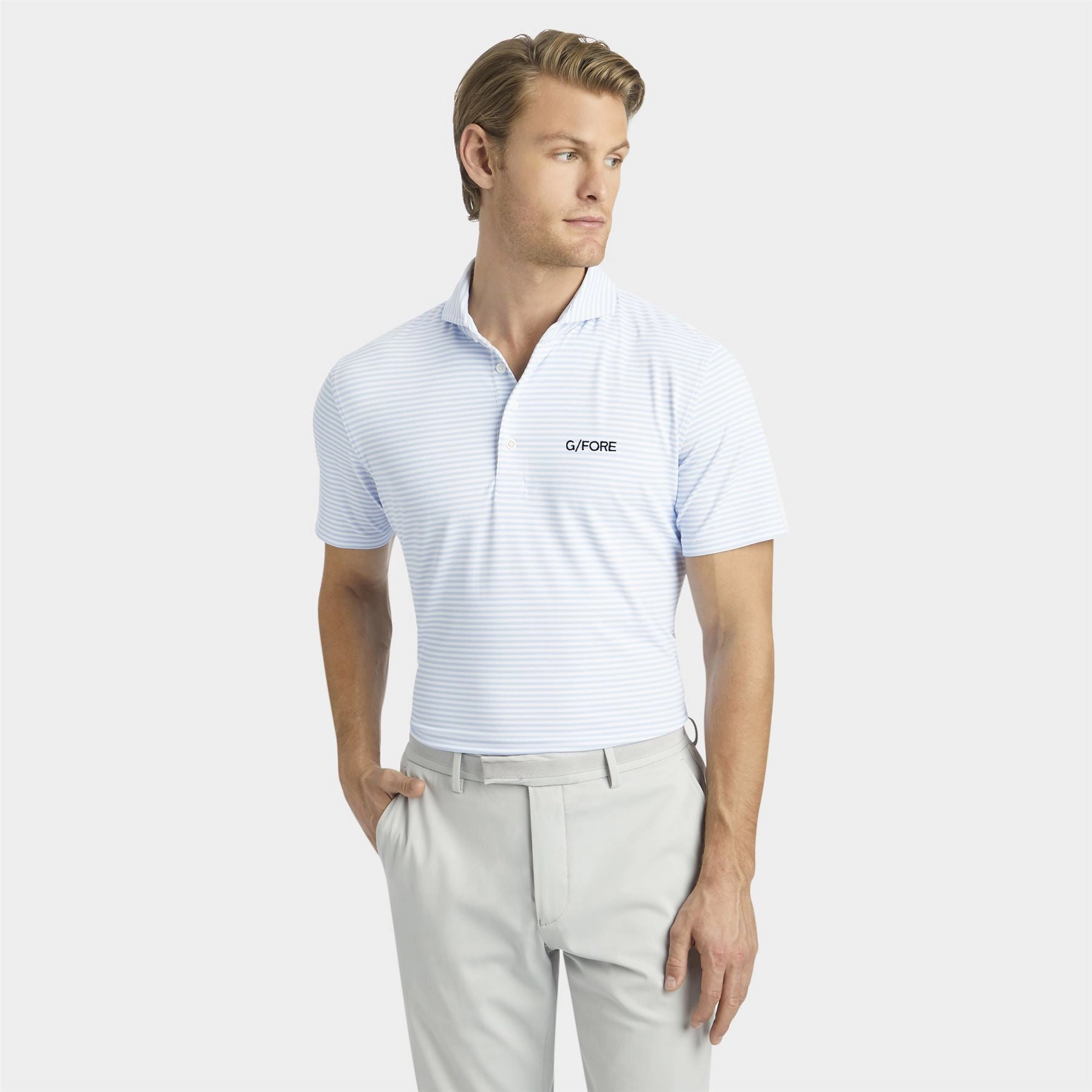 Feeder Stripe Tech Pique Embroidered Tailored Fit Polo Sky G/Fore Men's Fashion