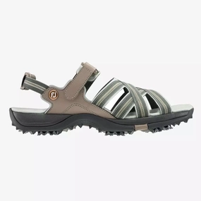 Flex Ride New Women's Footjoy Golf Sandals - Tan/Light Gray MSP$90 Path Glide Stylish Sneakers On White, Elastic Gore Shoes, Engineered Fit Sneakers