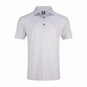 FootJoy Allover Floral Print Lisle Polo - White/Sunset/Lake Blue/Platinum FootJoy men's golfwear and polos