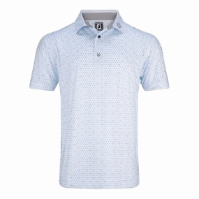 FootJoy Flying Wasp Print Lisle Polo - White/Lake Blue/Platinum FootJoy men's golfwear and polos