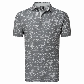 FootJoy Golf Course Doodle Pique Polo - Gravel FootJoy men's golfwear and polos