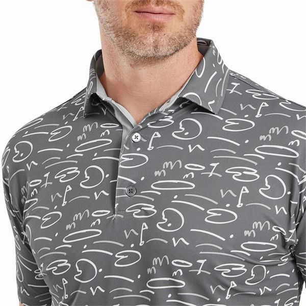 FootJoy Golf Course Doodle Pique Polo - Gravel FootJoy Men's Clothing
