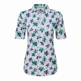Footjoy Ladies 1/2 Zip Floral Print Lisle FootJoy women's golf clothing