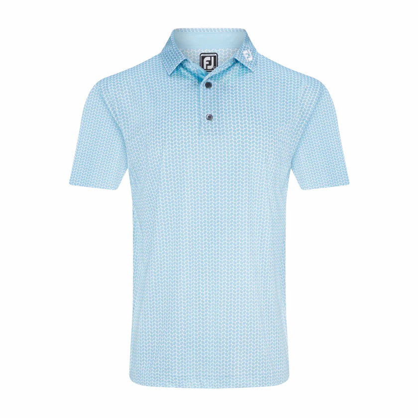 FootJoy Leaf Print Lisle Polo -Lake Blue/White FootJoy men's golfwear and polos