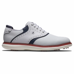 FootJoy Men`s Limited Edition Coastal Traditions Golf Shoes - White/Navy/Red Spiked golf shoes for men