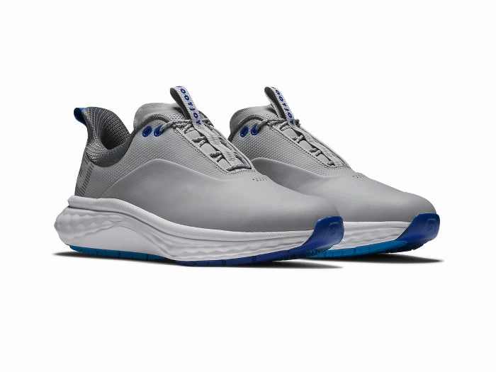 FootJoy Men's Quantum - Grey/White/Blue Golf Shoes Lightweight Men's Spikeless Golf Shoes