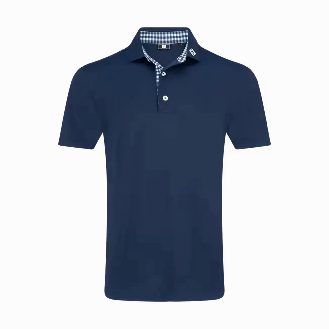 FootJoy Men's Stretch Pique Gingham Trim Polo Shirt FootJoy men's golfwear and polos