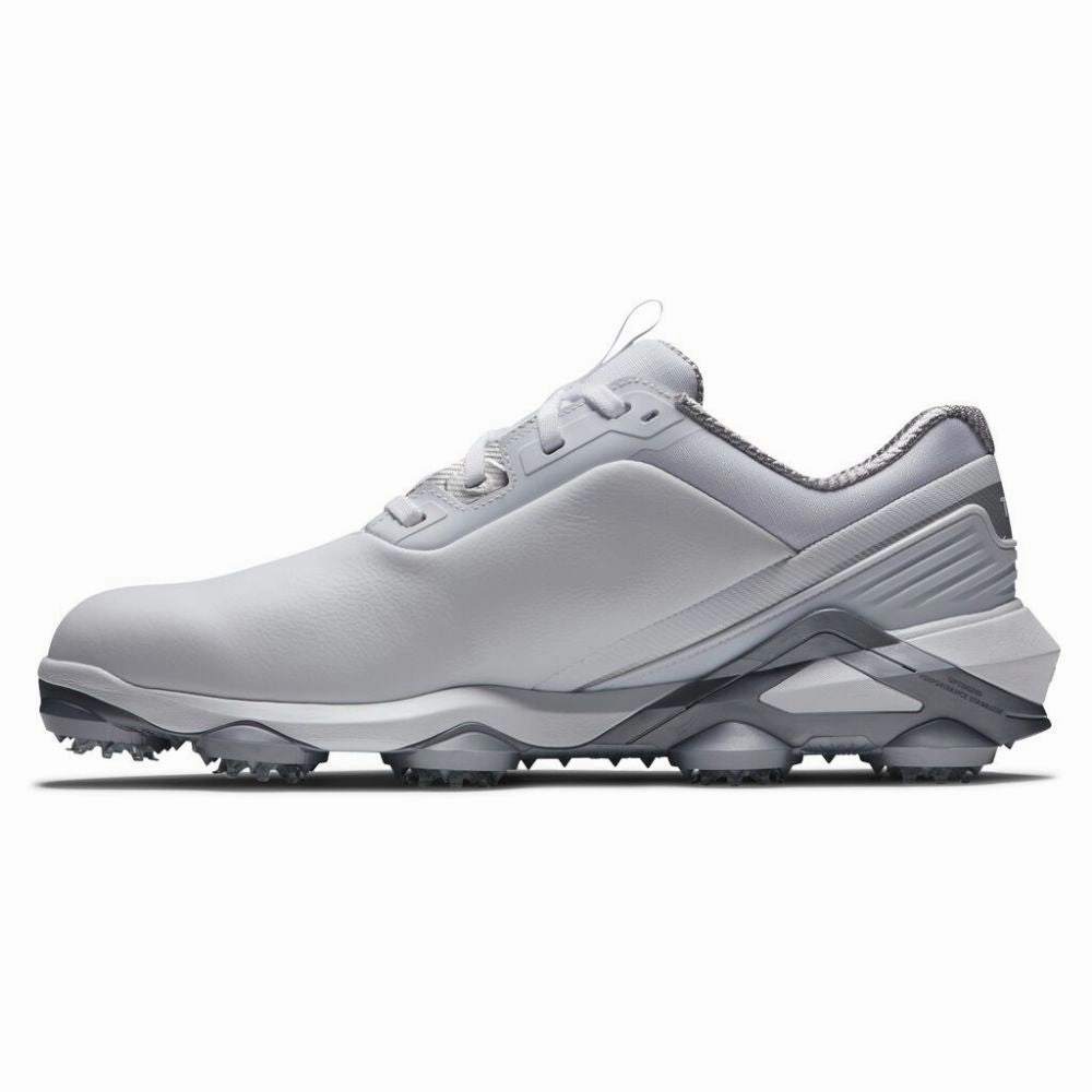 FootJoy Men's Tour Alpha Cleated Laced Golf Shoe - White/White/Silver Men's Shoes from Other Brands