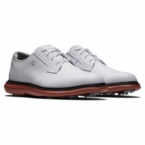 FootJoy Mens Traditions Blucher Cleated Golf Shoes - White/White/Brick Men's shoes from other brands