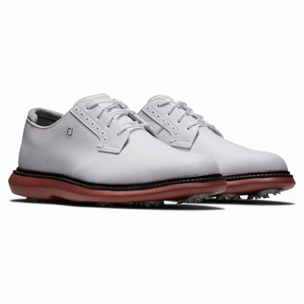 FootJoy Mens Traditions Blucher Cleated Golf Shoes - White/White/Brick Men's shoes from other brands