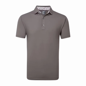 FootJoy Pique Solid Primrose Trim Polo - Gravel FootJoy men's golfwear and polos