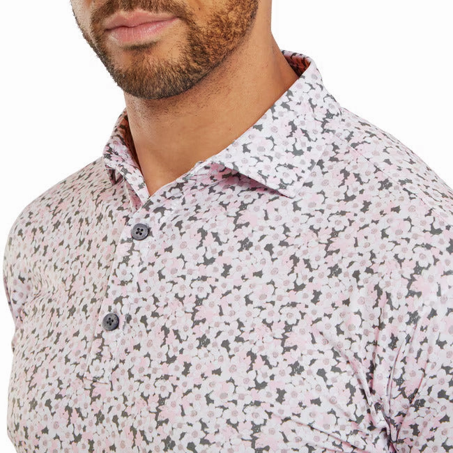 Footjoy Primrose Print Lisle Polo - Light Pink/White/Gravel FootJoy Men's Clothing