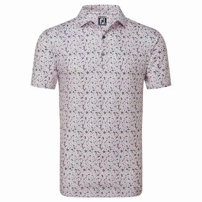 Footjoy Primrose Print Lisle Polo - Light Pink/White/Gravel FootJoy men's golfwear and polos