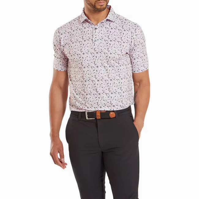 Footjoy Primrose Print Lisle Polo - Light Pink/White/Gravel FootJoy Men's Clothing