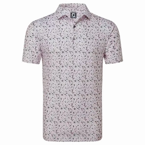 Footjoy Primrose Print Lisle Polo - Light Pink/White/Gravel FootJoy men's golfwear and polos