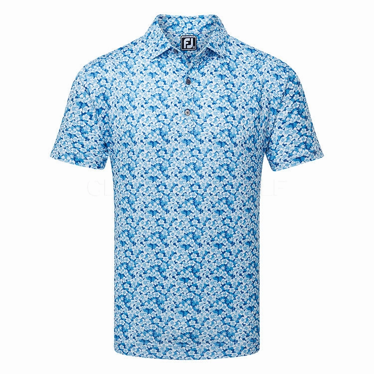 Footjoy Primrose Print Lisle Polo - Ocean FootJoy men's golfwear and polos