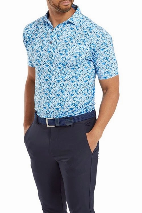 Footjoy Primrose Print Lisle Polo - Ocean FootJoy Men's Clothing