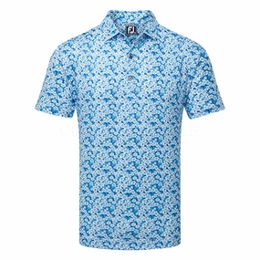 Footjoy Primrose Print Lisle Polo - Ocean FootJoy men's golfwear and polos