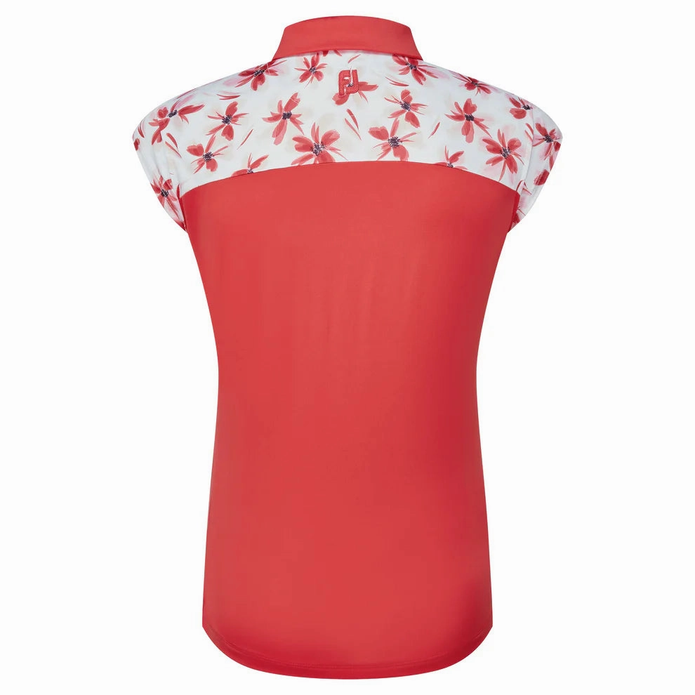 FootJoy  Women's Block Floral Print Cap Sleeve Shirt - Red FootJoy Women's Apparel