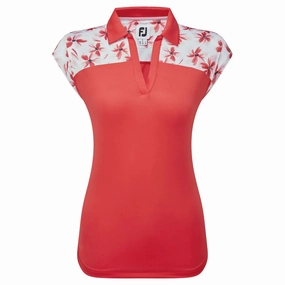 FootJoy  Women's Block Floral Print Cap Sleeve Shirt - Red FootJoy women's golf clothing