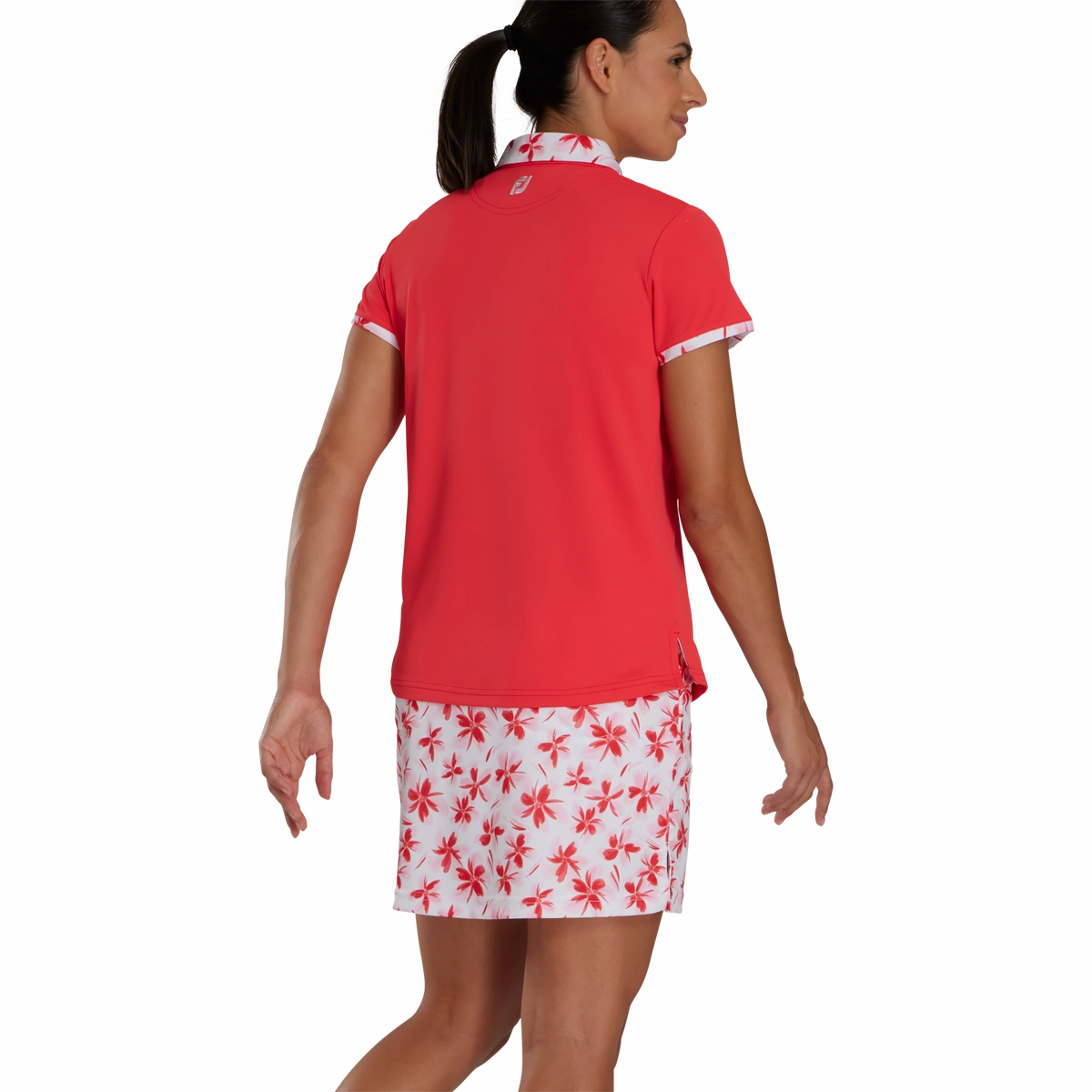 FootJoy Women's Floral Trim Short Sleeve Polo Shirt - Red FootJoy Women's Apparel
