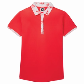 FootJoy Women's Floral Trim Short Sleeve Polo Shirt - Red FootJoy women's golf clothing
