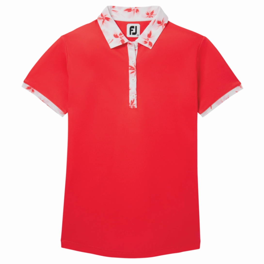 FootJoy Women's Floral Trim Short Sleeve Polo Shirt - Red FootJoy women's golf clothing