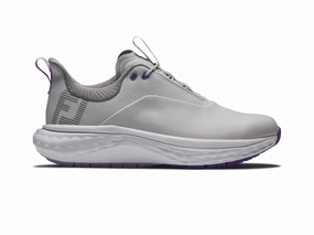 FootJoy Women's Quantum Golf Shoes - Grey/White/Purple Ladies' spikeless golf sneakers