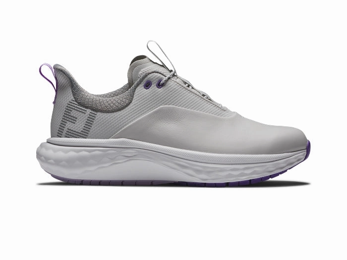 FootJoy Women's Quantum Golf Shoes - Grey/White/Purple Ladies' spikeless golf sneakers