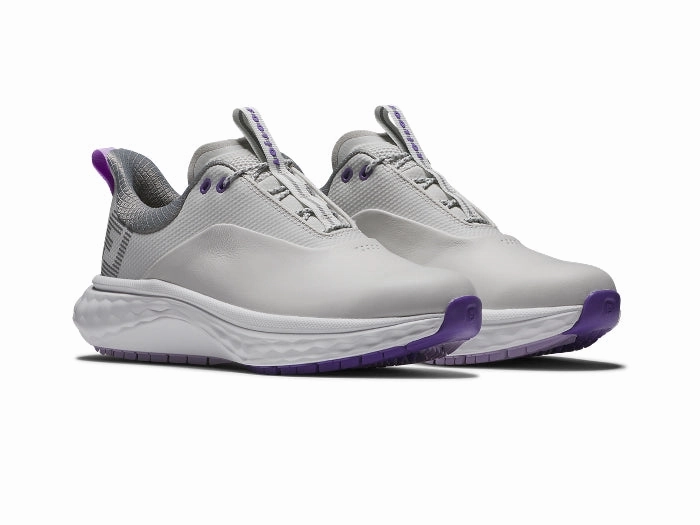 FootJoy Women's Quantum Golf Shoes - Grey/White/Purple Ladies' Spikeless Golf Sneakers