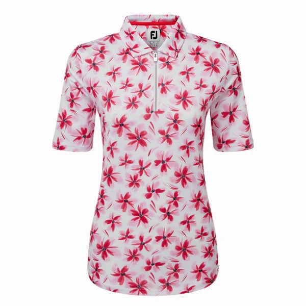 FootJoy Womens 1/2 Sleeve Floral Shirt - Pink / Red / Black FootJoy women's golf clothing