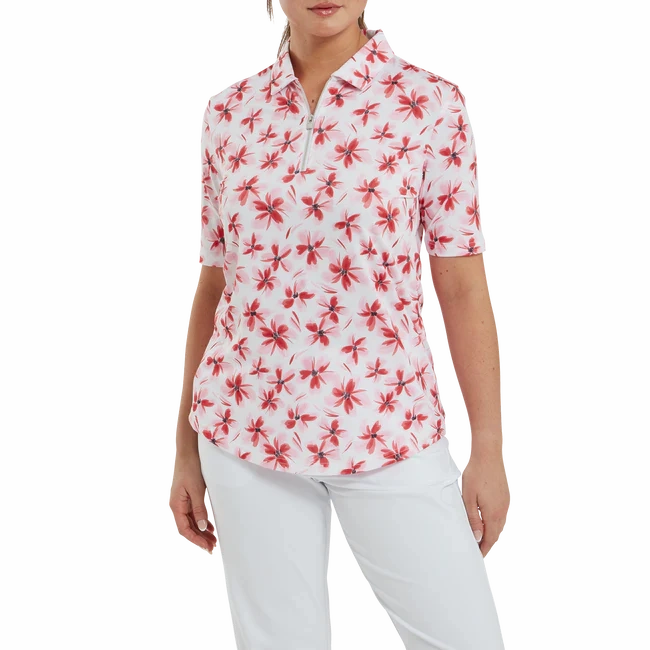 FootJoy Womens 1/2 Sleeve Floral Shirt - Pink / Red / Black FootJoy Women's Apparel