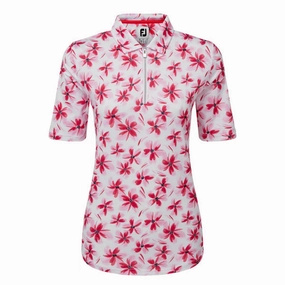 FootJoy Womens 1/2 Sleeve Floral Shirt - Pink / Red / Black FootJoy women's golf clothing