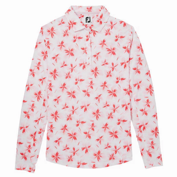 FootJoy Womens Floral Sun Shirt - Pink / Red FootJoy women's golf clothing