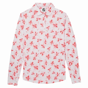 FootJoy Womens Floral Sun Shirt - Pink / Red FootJoy women's golf clothing