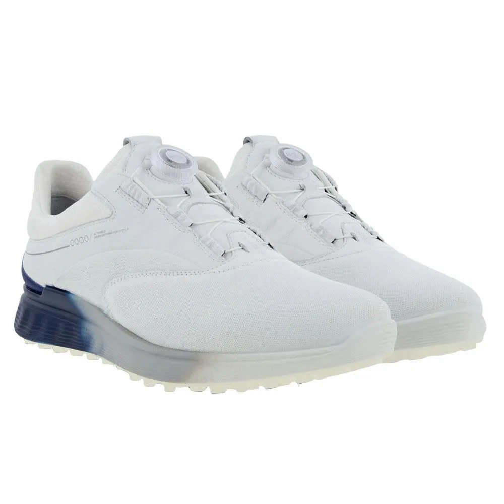 Mesh Sneakers, Quick Dry Shoes ECCO S-Three GTX BOA Spikeless Golf Shoes White/Blue Depths/Bright White - SS23 Men