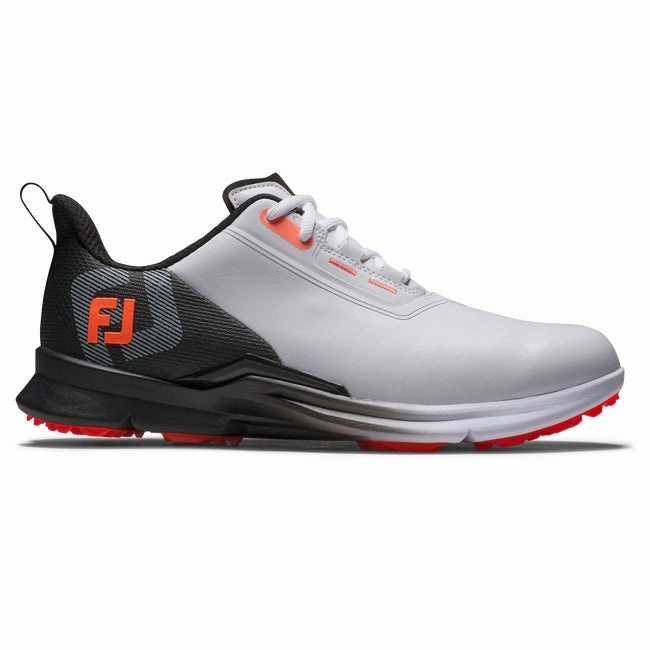 Fresh Walk FootJoy Men's FJ Fuel Golf Shoe 55420 - White/Black/Coral Flexible Fit Non-Slip Soles, Ankle Support Sneakers