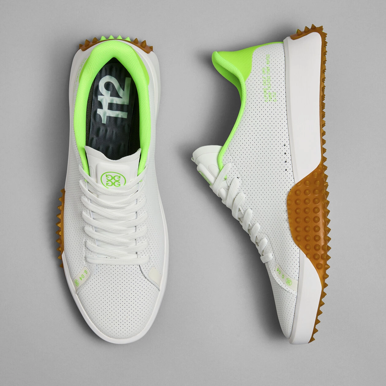 G/FORE MEN'S G.112 PERFORATED GOLF SHOE - SNOW / GECKO Men's Durable Golf Shoes