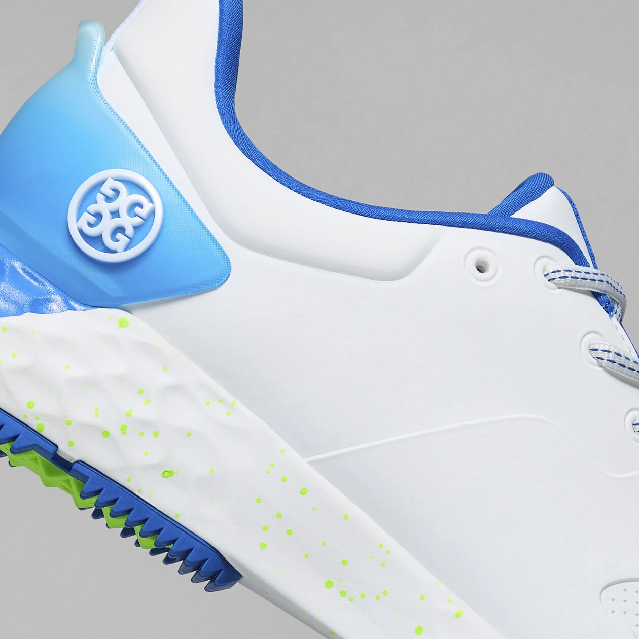 G/Fore Men's MG4  Stippled Golf Shoe - Snow/ Acid Lime G/Fore Men's Designer Golf Shoes