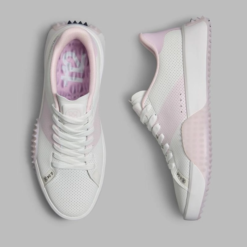 G/FORE Saddle Stripe Kiltie Golf Shoe - Snow/Blush women's performance golf shoes